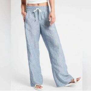 Athleta Cabo Linen Wide Leg Pant Chambray Blue Athleisure Casual Women’s 12
